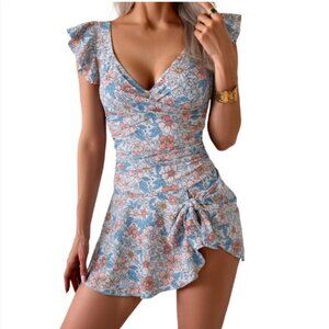 Floral Tie-Side Tummy Control Swim Dress 2X